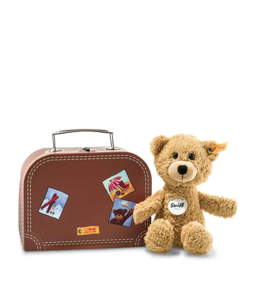 steiff teddy in suitcase