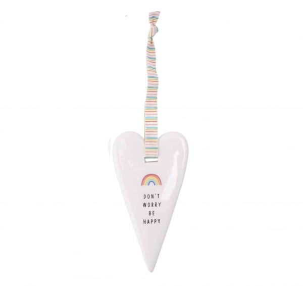 'Don't Worry Be Happy' Chasing Rainbows Ceramic Heart Hanger