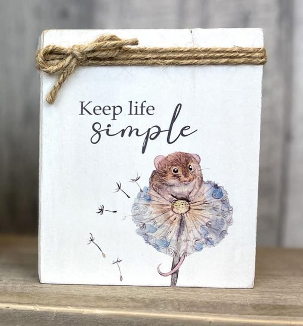 Keep Life Simple Mouse and Dandelion Wooden Standing Block Ornament - Langs