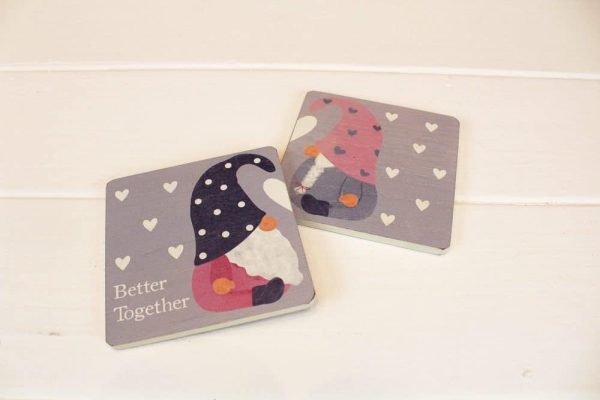 'Better Together' Gonk Gnome Wooden Coaster Set of 2 - Langs