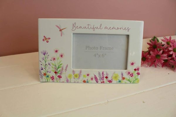 Beautiful Memories Floral Butterfly and Dragonfly Ceramic Photo Frame 6x4'' - Langs