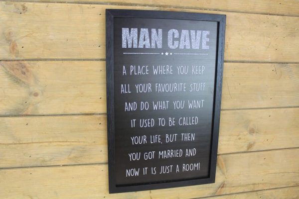 'Man Cave' Black Wooden Framed Plaque - Langs