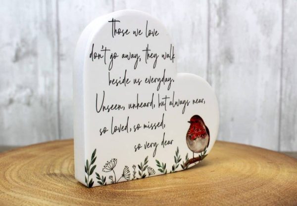 Robin 'Those We Love Don't Go Away' Ceramic Standing Heart Plaque - Langs