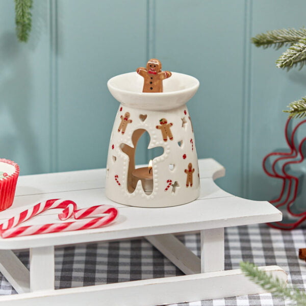 Festive Gingerbread Man Christmas Ceramic Oil and Wax Melt Burner - Langs