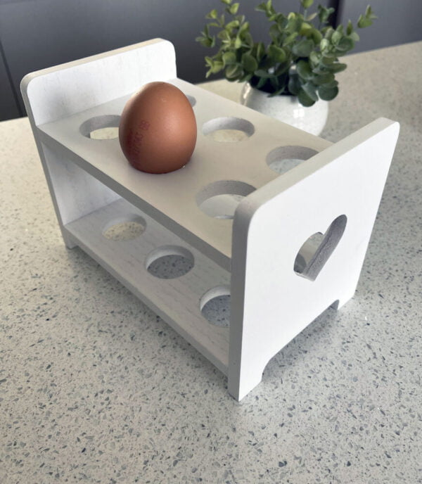 White Wooden Egg Rack with Heart Cut Out - Langs