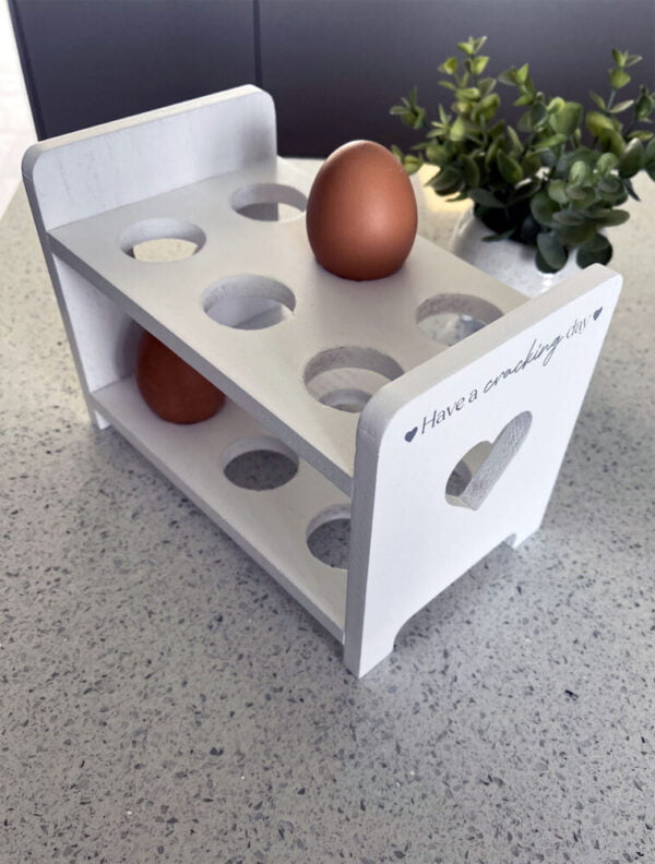 White Wooden Egg Rack with Heart Cut Out - Langs