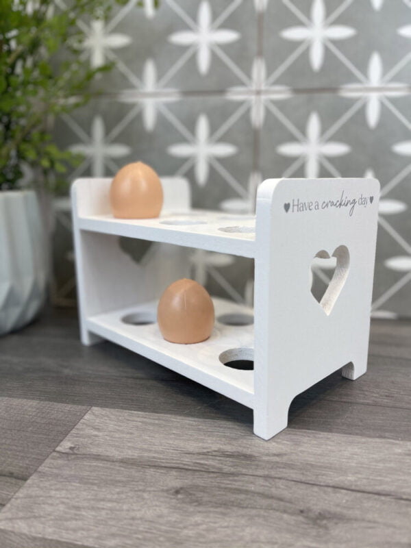 White Wooden Egg Rack with Heart Cut Out - Langs