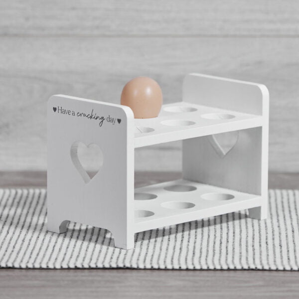 White Wooden Egg Rack with Heart Cut Out - Langs