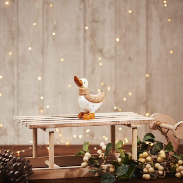 Small Cream Standing Resin Duck with Scarf Ornament - Langs