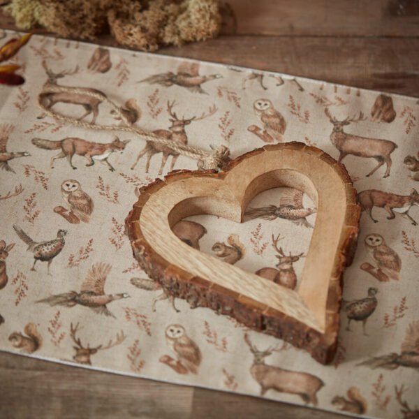 Woodland Rustic Wooden Cut Out Heart Bark Hanging Decoration - Langs