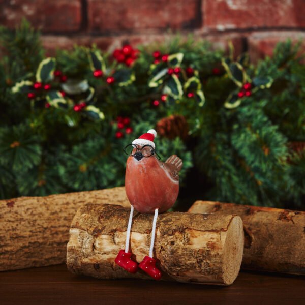 Christmas Robin With Spectacles and Dangly Legs Decoration - Langs