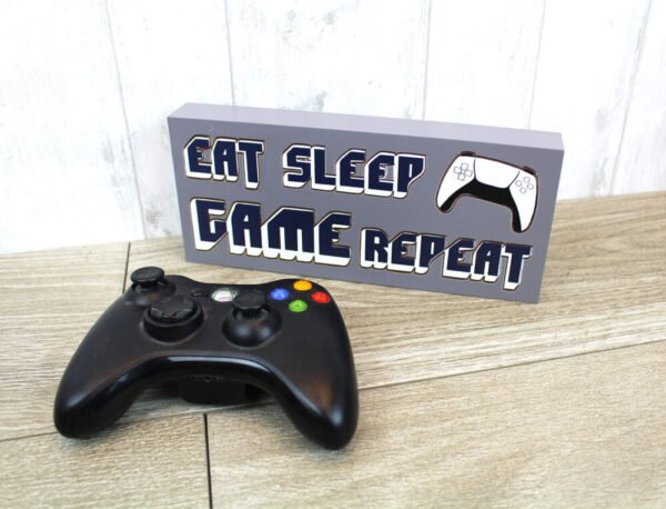 'Eat Sleep Game Repeat' Wooden Standing Block Sign - Langs