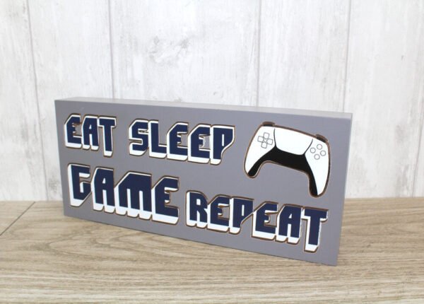 'Eat Sleep Game Repeat' Wooden Standing Block Sign - Langs