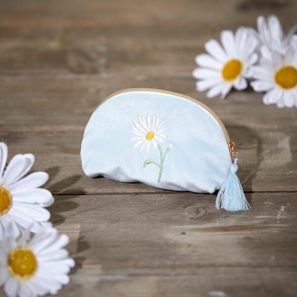 Daisy Embroidered Velour Coin Purse - Langs