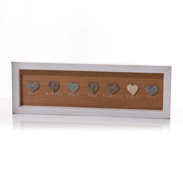 Framed Home Pebble Heart Plaque Wooden With Mixed Pebble Hearts - Langs