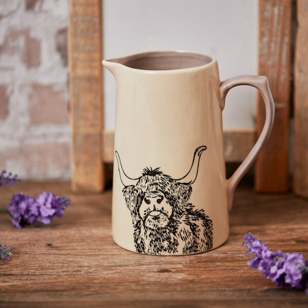 Etched Highland Cow Jug with Lilac Interior