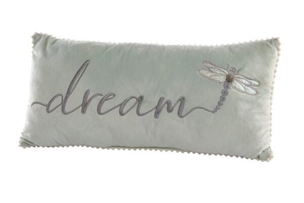 'Dream' Mint Dragonfly Cushion With Pom Poms- Langs