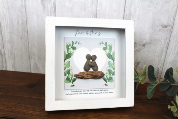 Framed Rustic Wedding Pebble Plaque - Langs