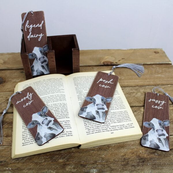 Moody Cow Wooden Bookmark - Langs