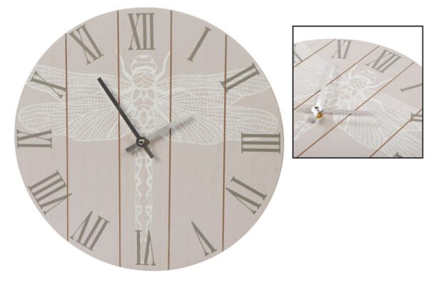 Rustic Dragonfly Round Wall Clock With Slatted Wood - Langs