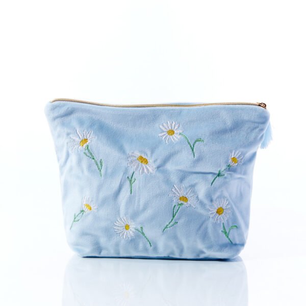 Daisy Embroidered Velour Cosmetics Pouch - Langs