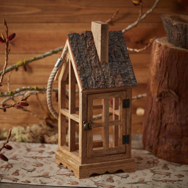 Rustic Woodland Mango Wood and Bark House Candle Holder Lantern - Langs