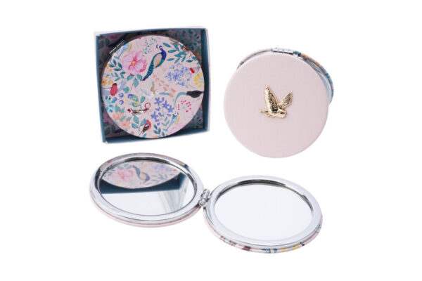 British Birds Owl Floral Pink Compact Mirror