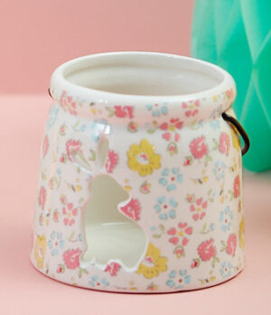 Looking Back Bunny Floral Ceramic Lantern Tea Light Holder - Langs