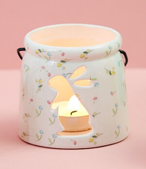 Sitting Bunny Floral Ceramic Lantern Tea Light Holder - Langs