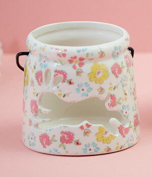 Leaping Bunny Floral Ceramic Lantern Tea Light Holder - Langs