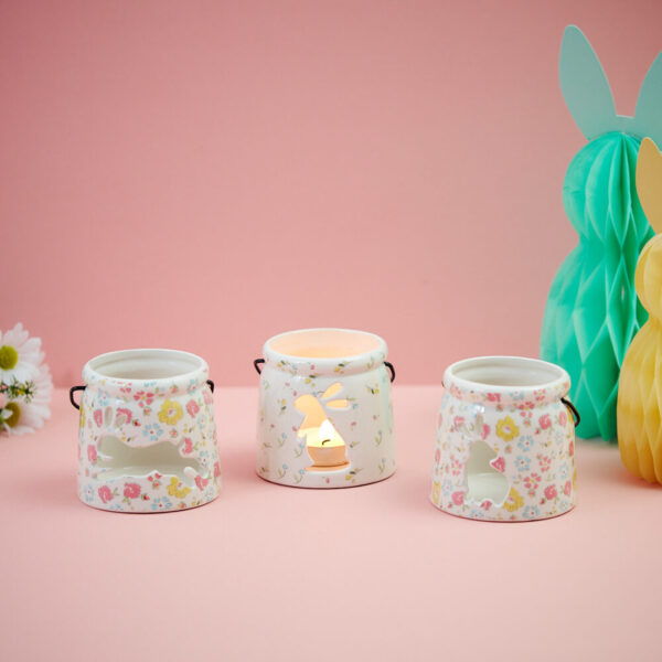 Sitting Bunny Floral Ceramic Lantern Tea Light Holder - Langs