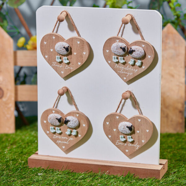 'Friendsheep Always' Pebble Sheep Wooden Hanging Heart - Langs