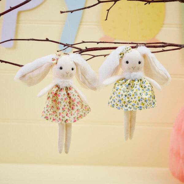 Set of 2 Floral Dress Hanging Bunny Spring Decorations - Langs