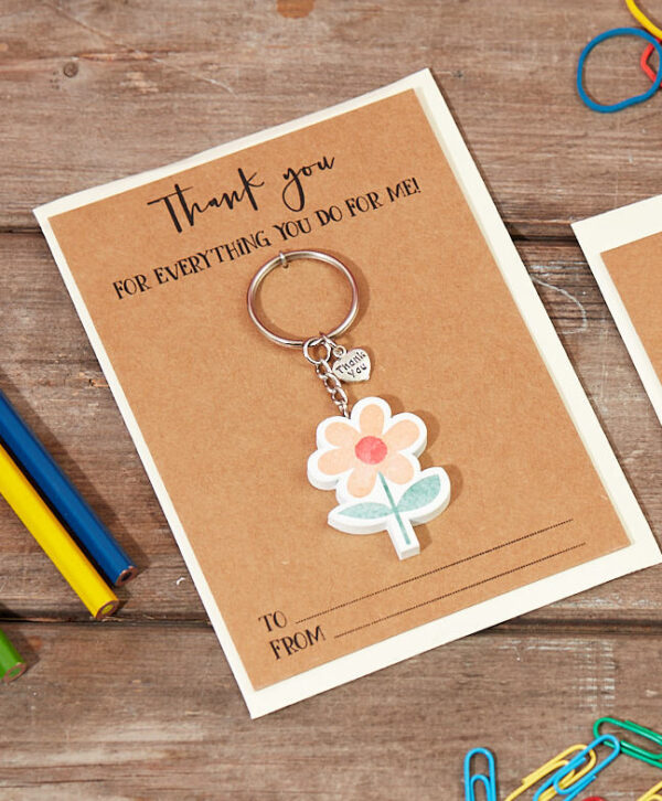 'Thank You For Everything You Do For Me' Wooden Flower Keyring - Langs