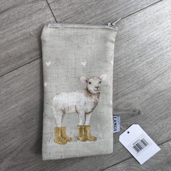 Lamb with Wellies Linen Fabric Glasses Case - Langs