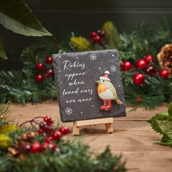 Pebble Christmas Robin 'Robins Appear When Loves Ones Are Near' Slate Plaque with Easel - Langs