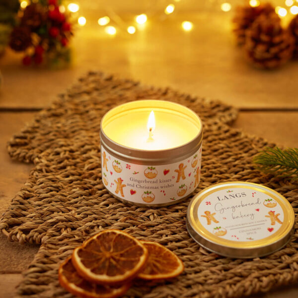 Cinnamon Spice Tinned Scented Candle - Gingerbread Bakery 'Gingerbread Kisses and Christmas wishes'