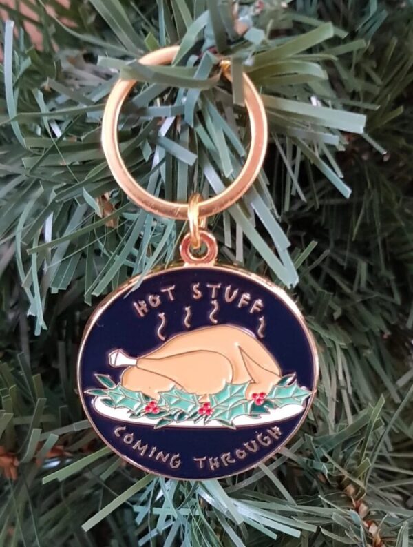 Christmas Turkey 'Hot Stuff Coming Through' Festive Metal Keyring - CGB Giftware