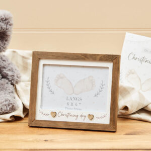 Rustic Wooden Love Heart Christening Frame 6" x 4" - Langs