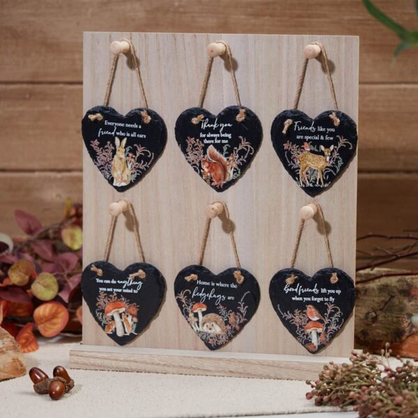 'Good Friends' Robin on Mushroom Slate Heart Hanging Plaque - Langs